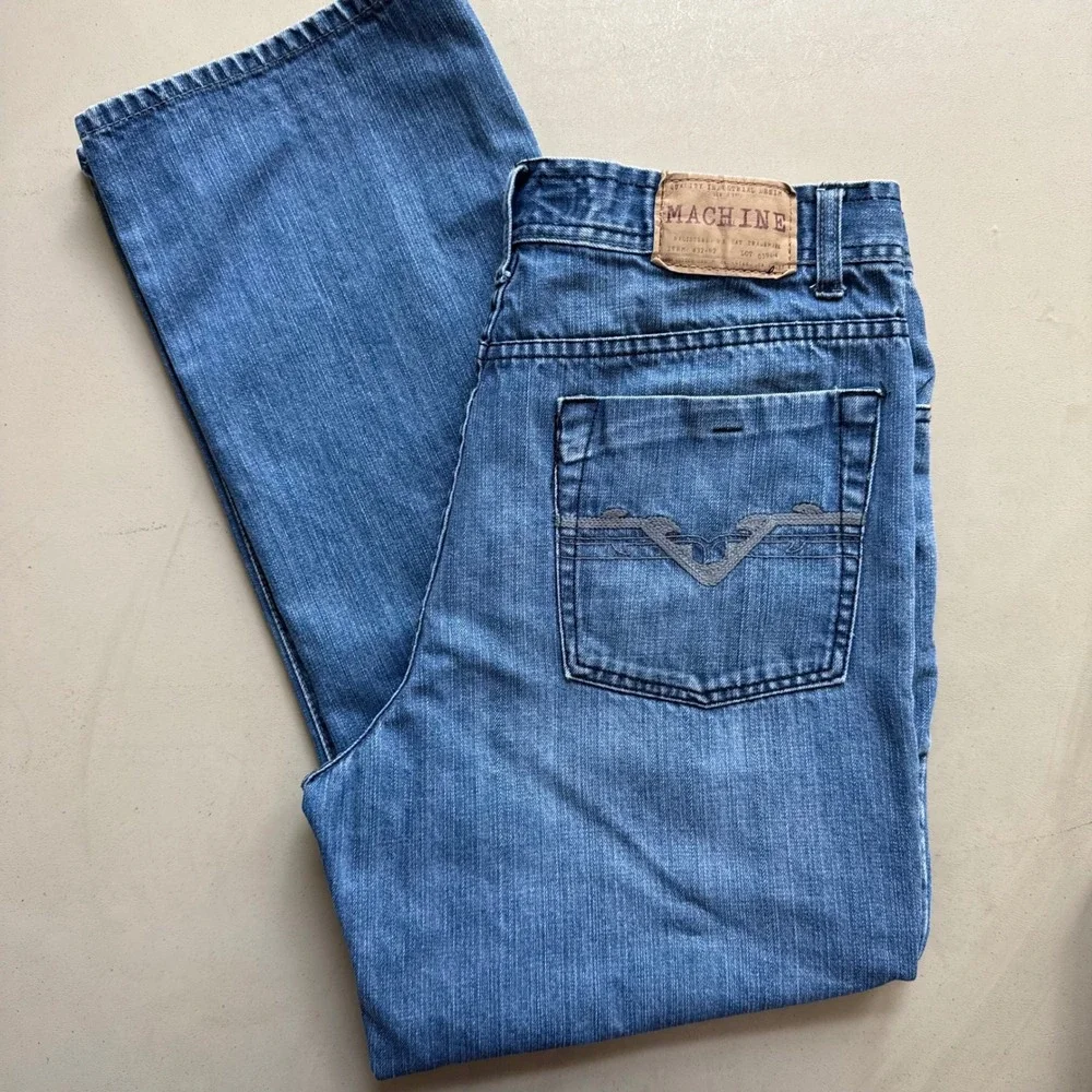Machine Jeans Straight Leg Mens 34x30 Blue Medium Wash Y2K Grunge Skater Denim
